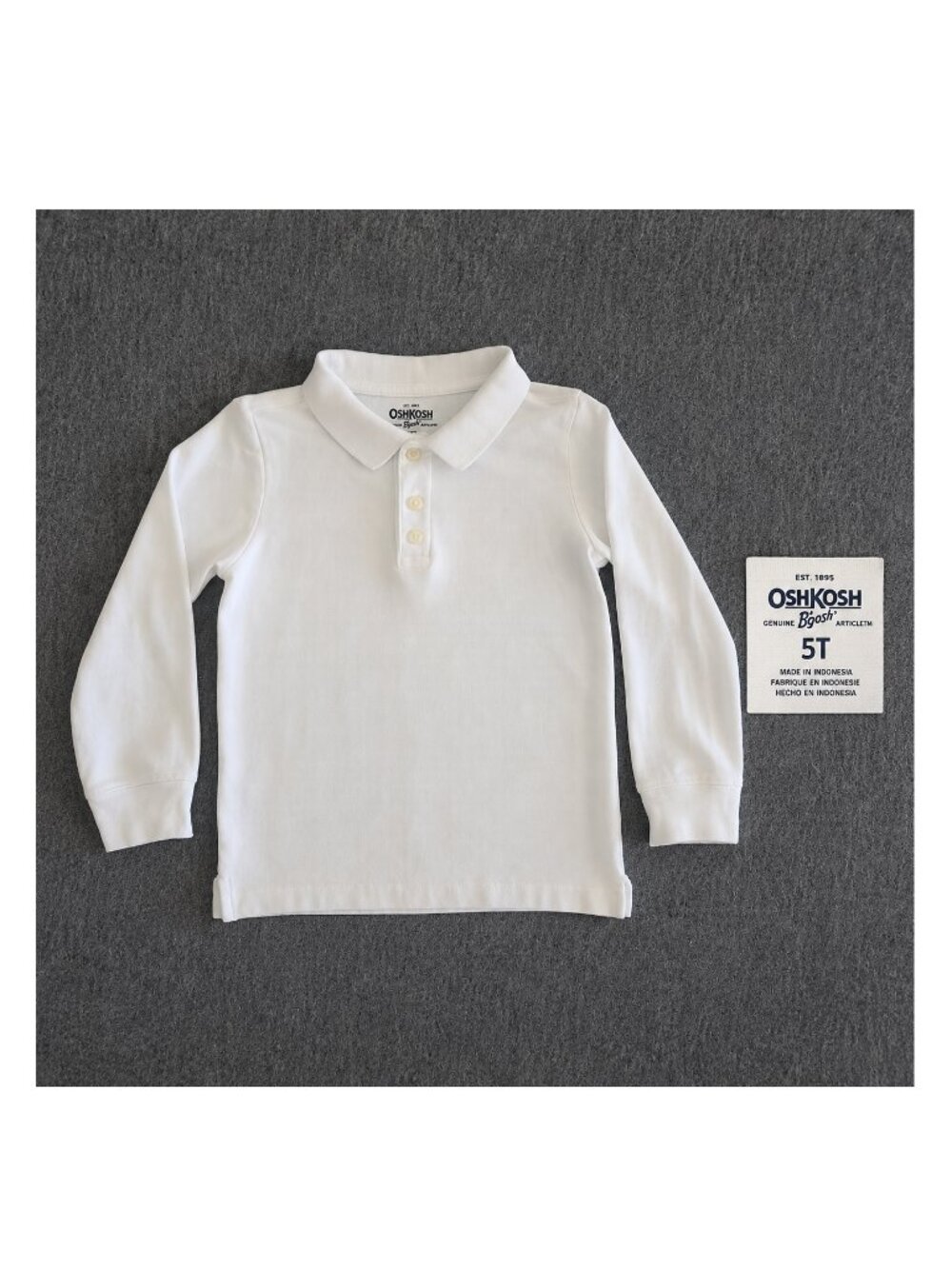 OshKosh Polo Shirt Toddler Boys Size 5T White Long Sleeve